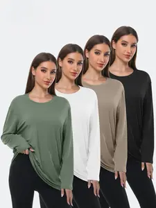 Women's 4-Piece Oversized Long-Sleeve Sports T-Shirt Set Multi-Color Comfortable Activewear for Fitness & Leisure Gym Sweatwear Casual Sporty Top