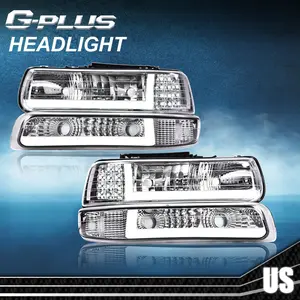 Headlights Bumper Lamps Chrome LED DRL Fit For 99-02 Chevy Silverado 00-06 Tahoe