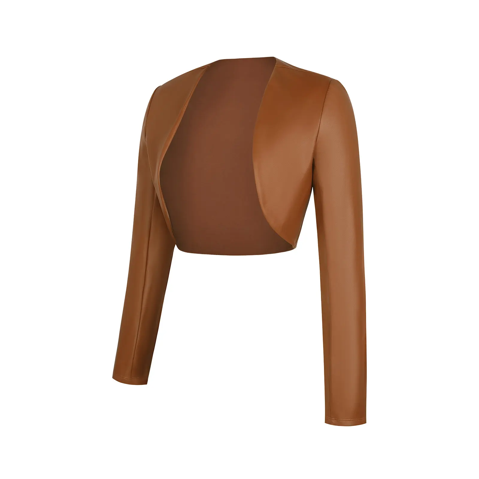 Popilush Long Sleeve Faux Leather Bolero Jacket-Creator Live