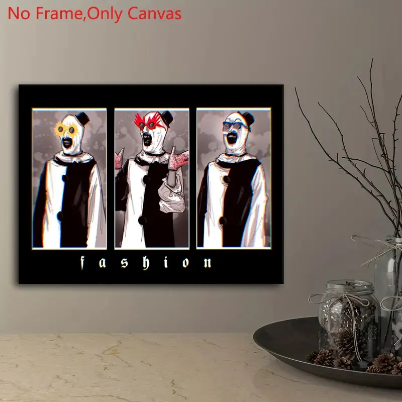 1 piece/set of frameless canvas painting print poster, Unframed art print, classic abstract funny print design art, Fashion Clown, gift for horror movie culture lovers, for bedroom, living room, wall decoration