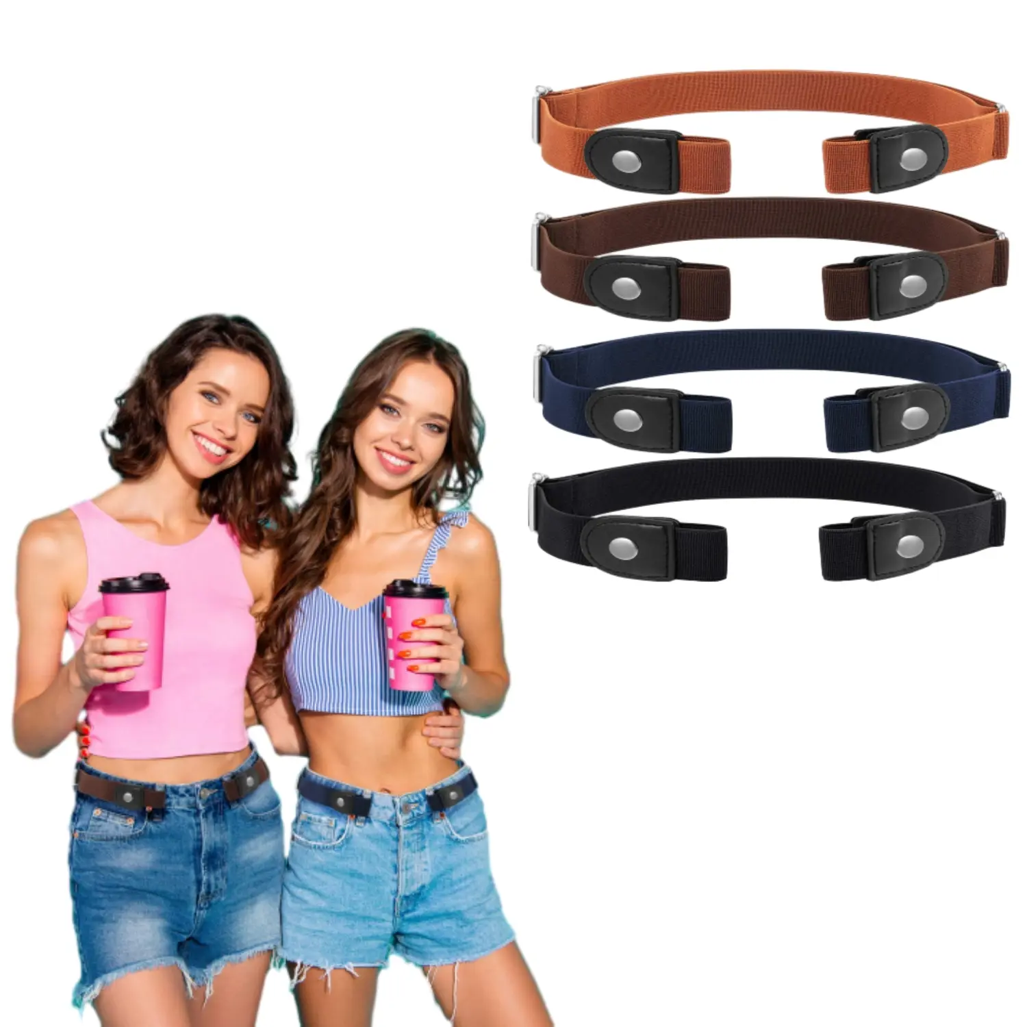 Unisex 4-Pack Adjustable Buckleless Invisible Stretch Belt - Kitchen Specialty Waist Accessory with Elastic Bands, Suitable for Parents, Rock Climbing Use