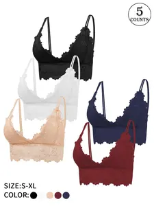Women's Solid Color Floral Lace Bra, Soft Comfy Breathable Wireless Bra, Women's Lingerie for Daily Wear, Lady, Intimate Clothing, Underwear, Womenswear