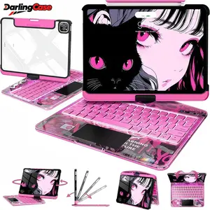 Darlingcase 360 ° rotating transparent cyberpunk RGB iPad keyboard case, with pen holder charger backlight, compatible with iPad Air 11 in/iPad Air 13 in (M3) 2025/12.9 in /iPad 10th iPad Pro Keyboard Case Tablet Wireless.#SummerVibes
