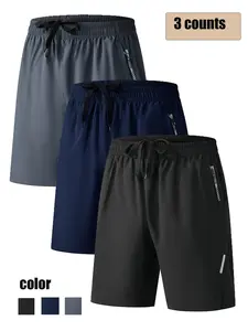 Men's Solid Color Zipper Pocket Shorts, Activewear Shorts, Breathable Quick Drying Shorts, Casual Loose Comfy Shorts for Summer, Men's Bottoms for Daily Wear, Plain Drawstring Shorts