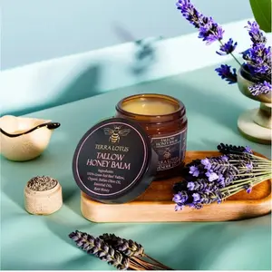 Terra Lotus Organic Grass-Fed Beef Tallow Balm with Raw Honey - Handmade All-Natural Moisturizer for Soft, Smooth, Radiant Skin