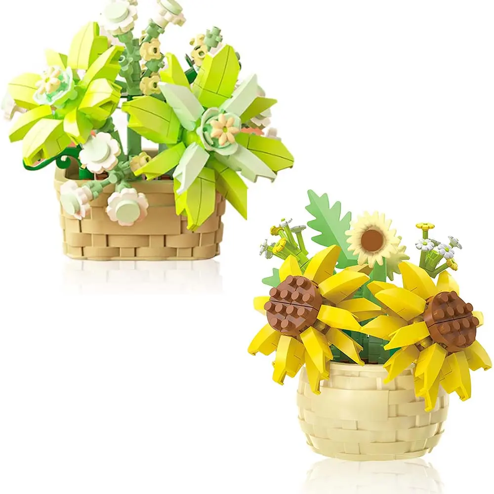 2-Pack Colorful Blooms Mini Flower Bouquet Building Set - Sunflower & Gardenia Mini Bricks, Nature Plant DIY Decorative Ornaments Toy, Valentines Day Creative Gift for Kids