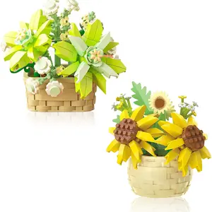 2 Pack Mini Flower Bouquet Building Set Sunflower & Gardenia Plants Mini Bricks, DIY Artificial Floral Building Toy for Home Decor, Creative Birthday Christmas Gift for Girls, Boys & Adults