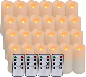 24pcs Flameless LED Candles Battery Operated with 10-Key Remote Timer, Outdoor Waterproof Electric Lights, Warm Flickering Glow for Cozy Home/Wedding/Holiday Décor (D2.2'' x H4''/5''/6''/7'')