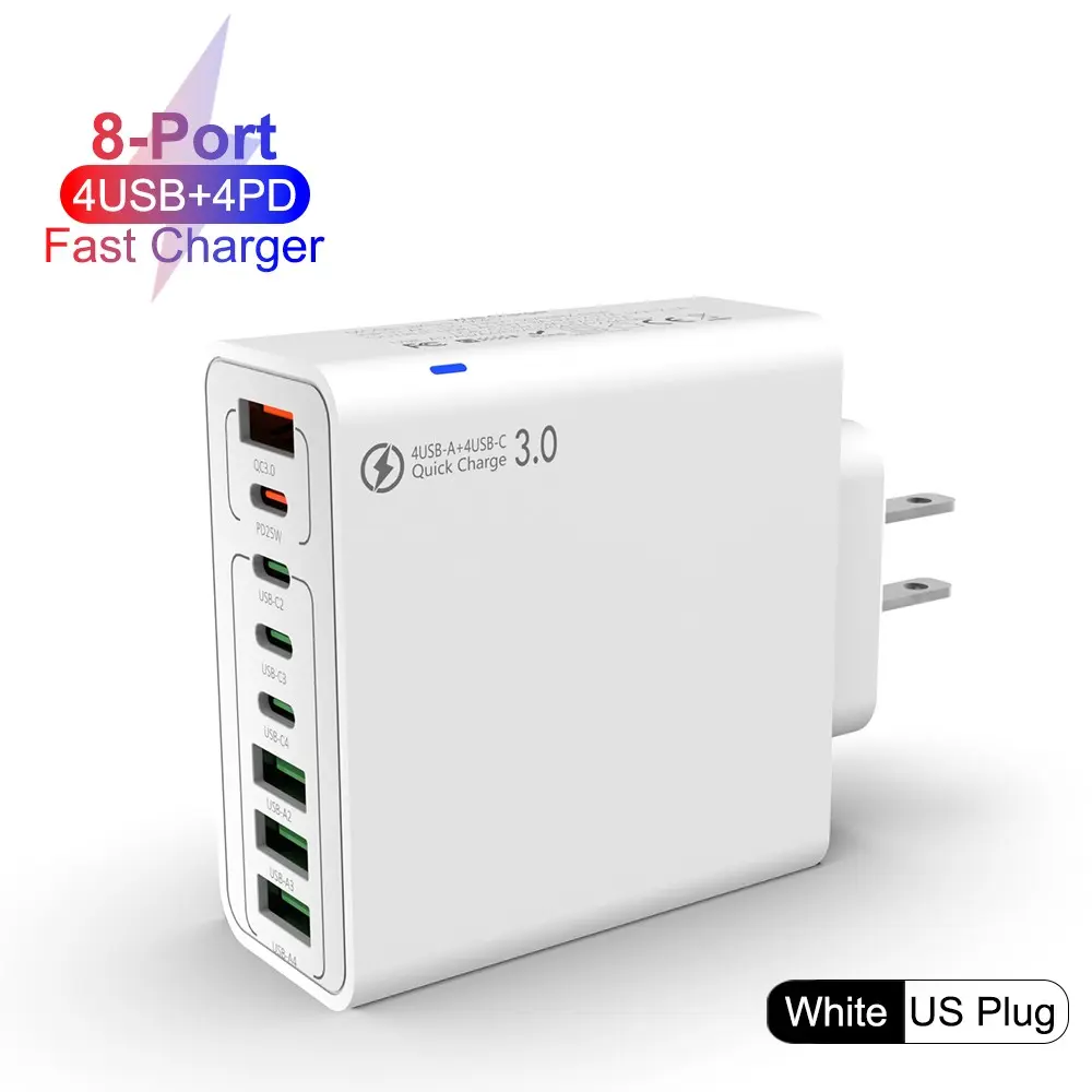 Sifox Multi-Port Charger, 4 USB-C and 4 USB-A Ports, Portable 8-Port Fast Charging, Compatible with Phones, Tablets, Laptops, Electronics, USB C Charging Hub