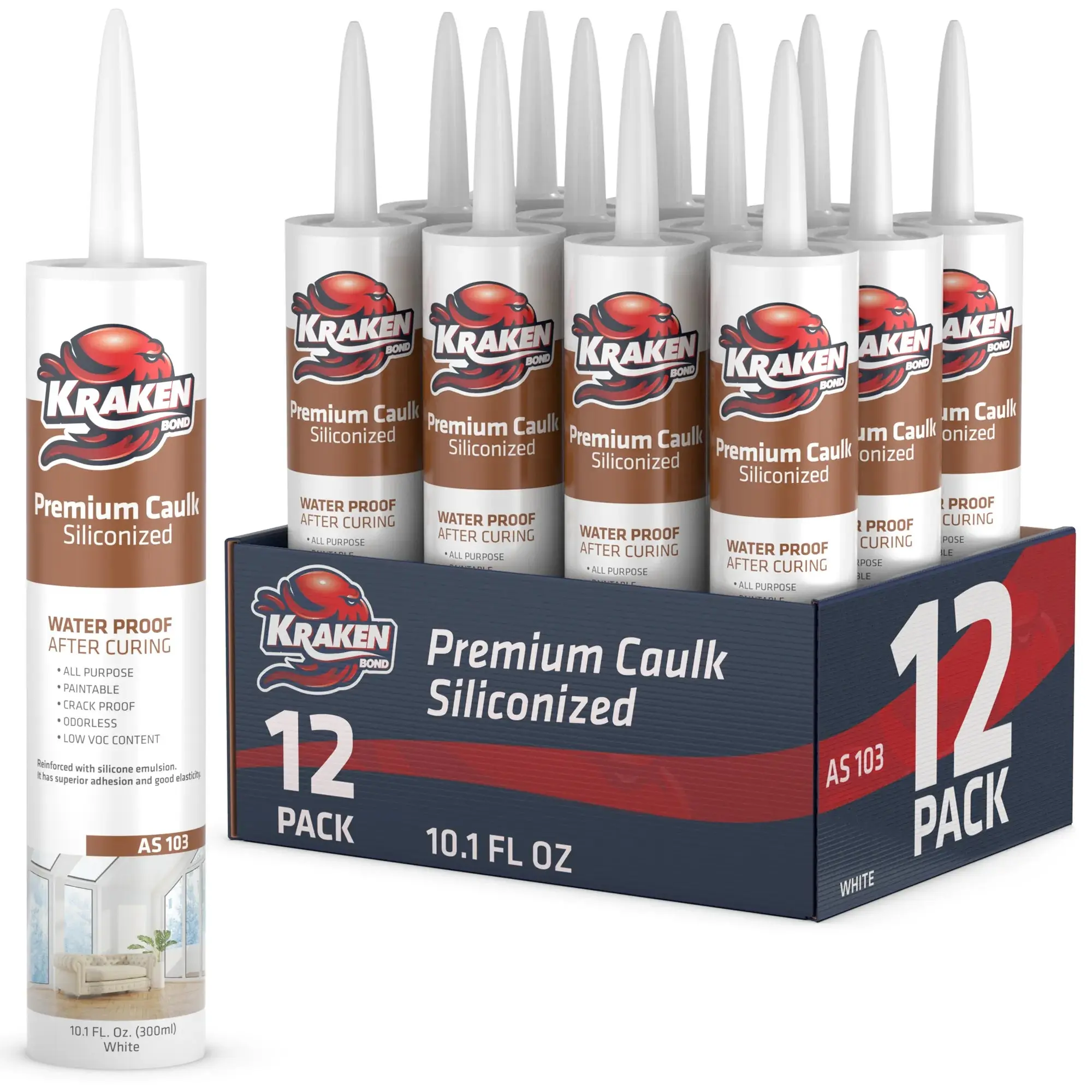 Premium Siliconized Caulk Sealant 10.1 fl oz White - 12/24/48 Pack