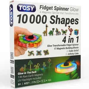 TOSY Magnet Fidget Spinner Glow - 16 Blocks, 3in1 Toy: Transformable Fidget Spinner, Infinity/Puzzle Cube, Easter Birthday Gift for Kids/Adults, Glowing STEM Sensory Stress Relief