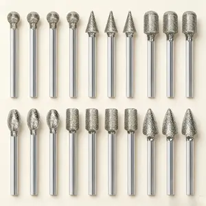 Stone Carving Set Polishing Diamond Burrs, Rotary Tool Accessories – 1/8" Shank Grinding Bits for Engraving Rock, Glass, Jewelry, Ceramics, DIY Crafts