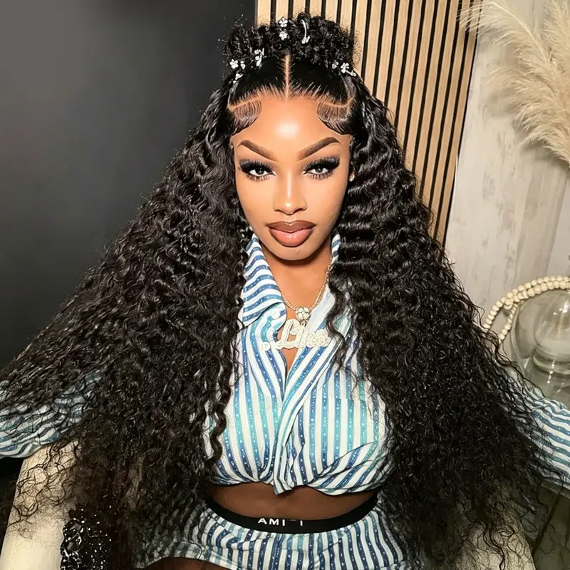 BLING HAIR Women's 100% Human Curly Deep Wave Lace Front Wig, 13x6 HD Pre-Plucked Lace, Brazilian Hair, Female-Friendly, Heat Resistant, Sohochic, Curly Hair