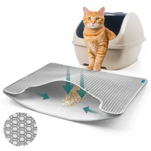 Meowgic Paws Cat Litter Mat Honeycomb Double Layer Waterproof Urine Proof Trapping Design Mat 1 Pack, Soft On Paws, Less Waste, Gray, 27.6x22.8 Inch