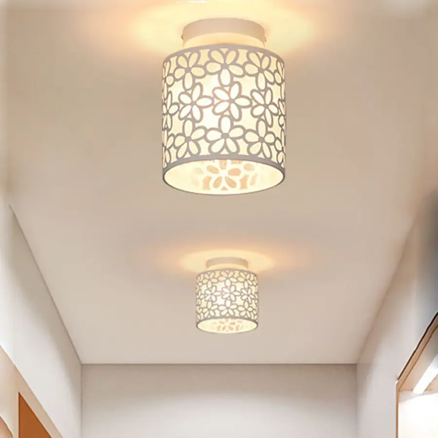 Iron Art Hollow Lampshade Pendant Light E27 Base, Round Column Shape Metal Ceiling Light Fixture, Decorative Flower Carving Design, Home Decor Lighting, Indoor Light, Decorative Lights