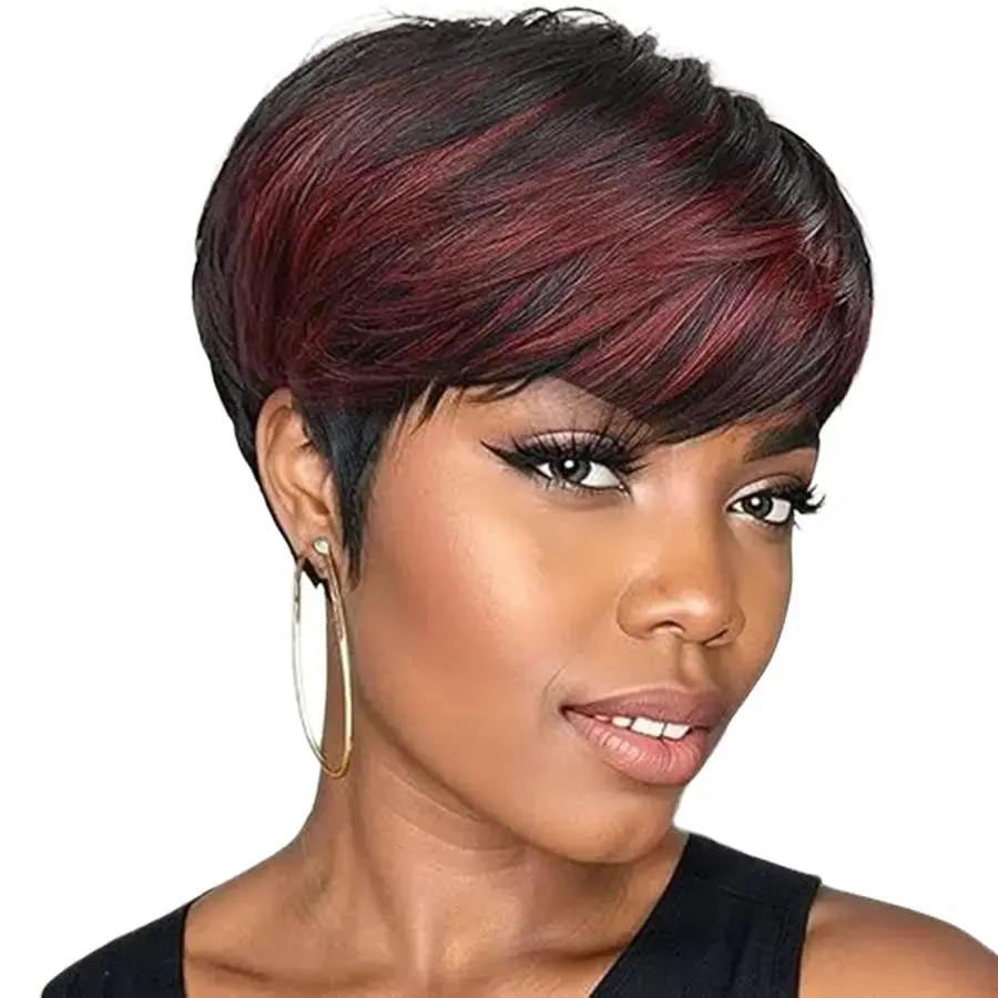 Chocolate Brown Pixie Straight Human Hair Full Machine Wig, Straight Wear Wig for Fashion Accessories Use, Straight Wear Wigs