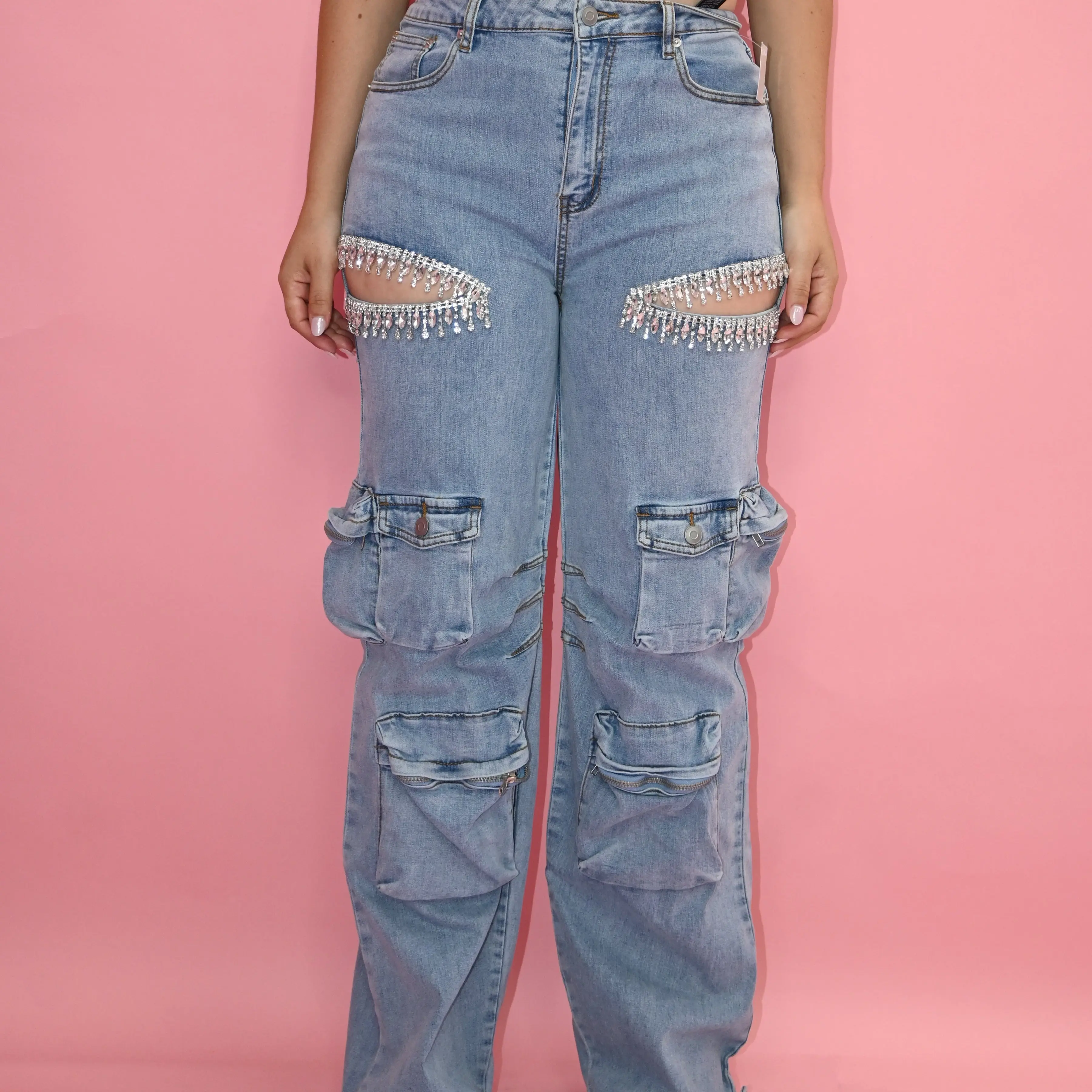 RHINESTONE CARGO JEANS