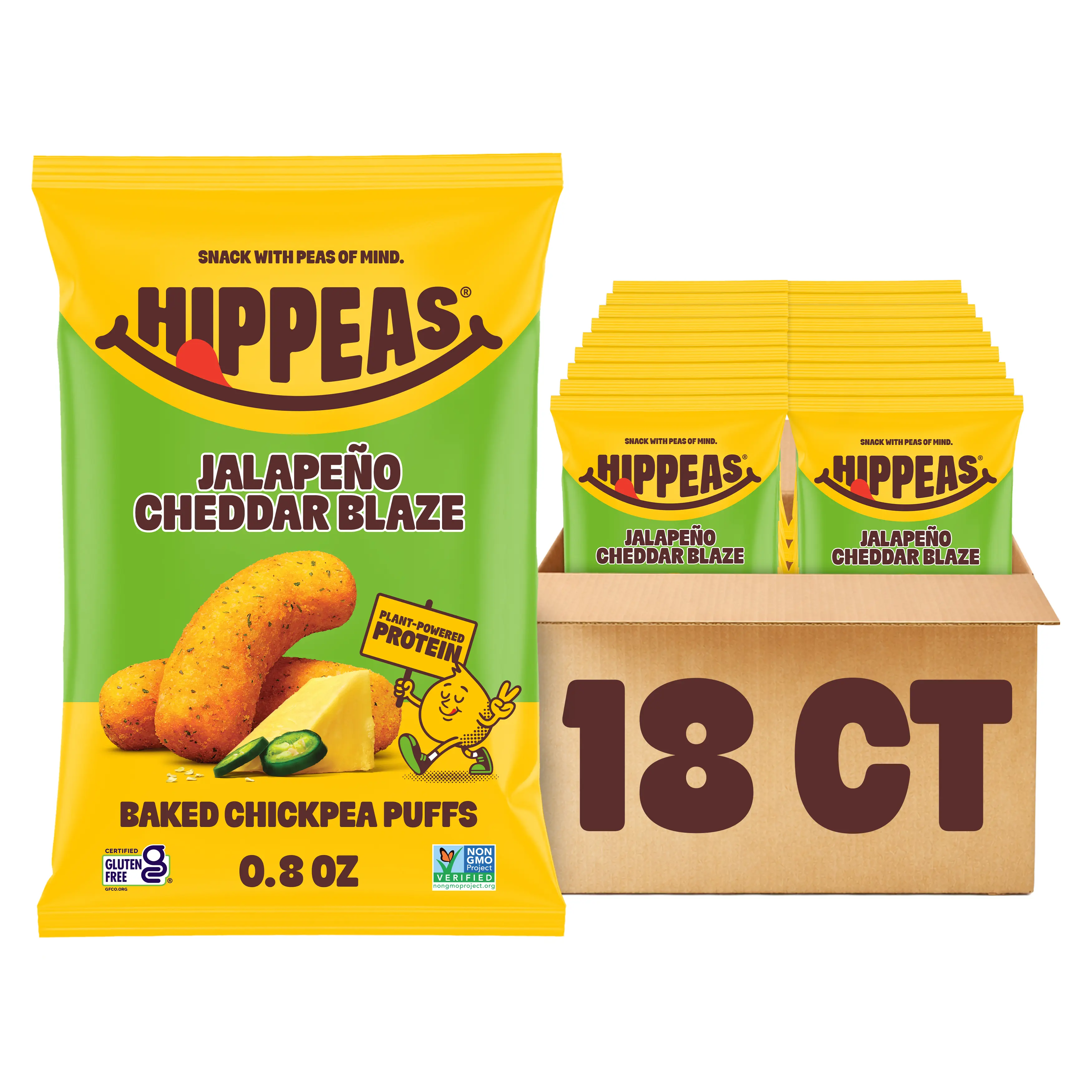 Jalapeño Cheddar Blaze Chickpea Puffs - Gluten Free Snacks, Dairy Free, Vegan, Crunchy, Nutritious, Baked Plant Protein Snack, Non-GMO, Kosher