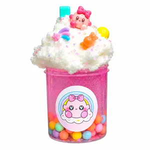 Kawaii Candyland Clear Jelly Cube Slime – Unscented Hybrid Cloud Slime with Charms & Cloud Whip