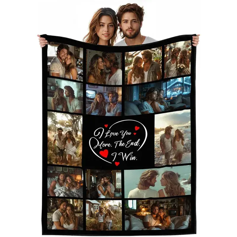 Thick Personalised Blankets, Thick Custom Blanket with Photos Twin Size, Thick Customise Blanket with Pictures for Birthday Gifts for Women Her Him Dad Mom (150 X 200cm, 10 Photos)