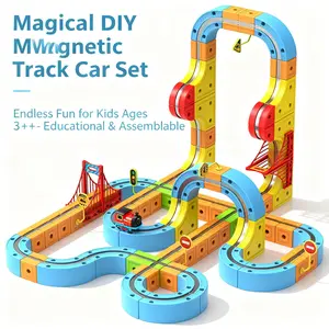 Magnetic Track Car Set, Toyset, New Magic Transformable DIY Magnetic Building Block Train, Suitable for Kids Aged 3+, Includes Rechargeable Batteries