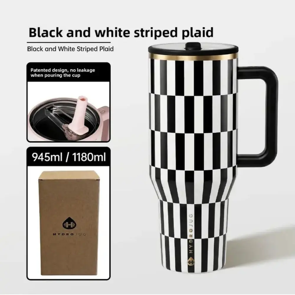Hydrojug 40oz Double-Layer Stainless Steel Flip-Top Insulated Reusable Airtight Leakyproof Double-Lined Black and White Pattern Water Bottle, Insulated Water Bottle, Reusable Water Bottles