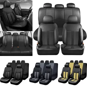 Faux Leather Car Seat Covers Front Rear 5-Seat Full Set ,Universal Automotive Interior Protect Cover Compatible Airbag,40/60 Rear Spilt Bench Fit For Most Car