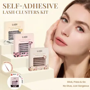 Lashterally Self-Adhesive Lash Clusters Kit | No Glue Needed, Easy Press-On & Removal, Salon-Quality Results, Individual Lash Clusters, 24+ Hour Hold, Beginner Friendly, 10mm/12mm/14mm, 90/120 Pc