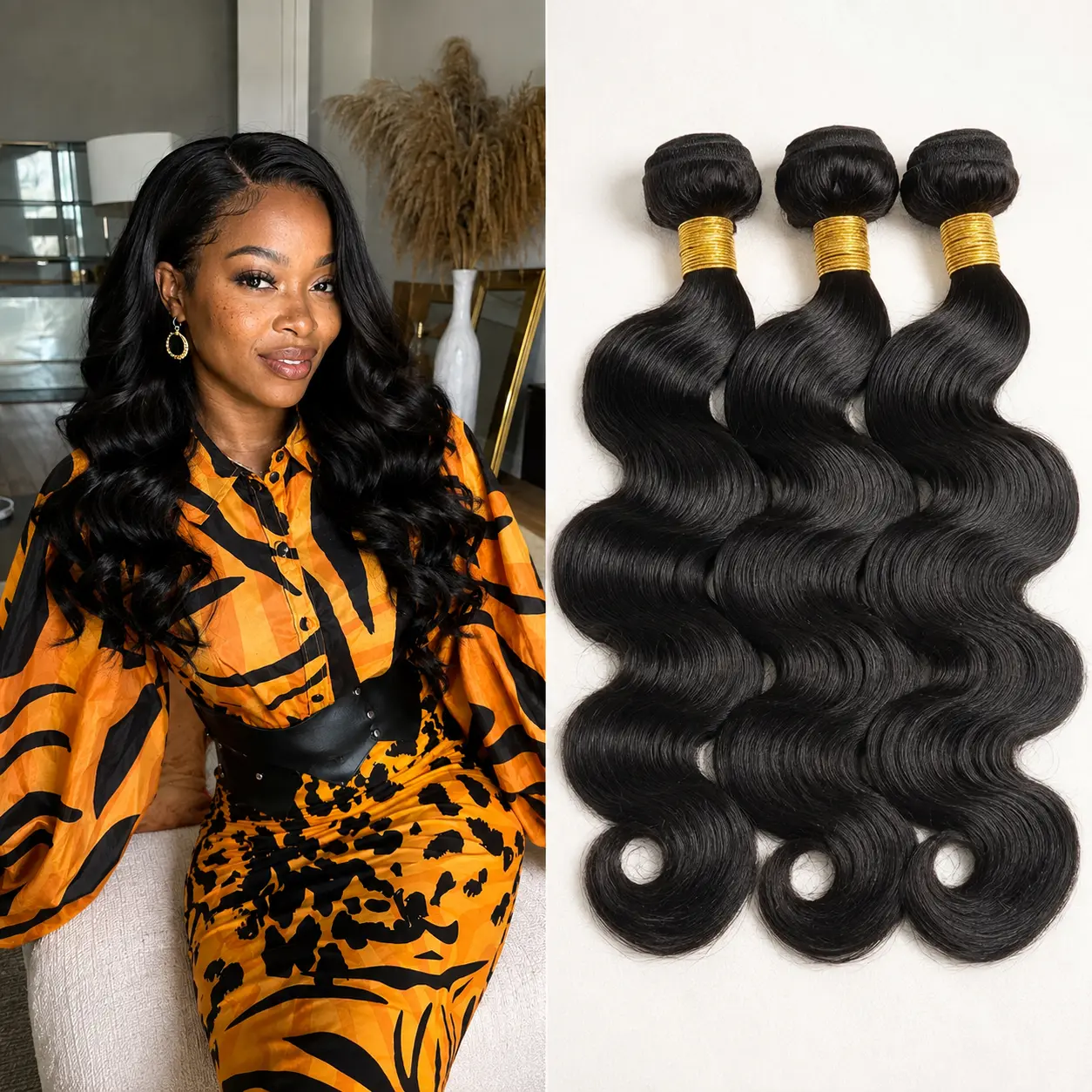 Premium Brazilian Human Hair Weft Bundles Soft Silky Natural Black Body Wave Deep Wave Straight Hair Extensions Full Thick Volume For Women