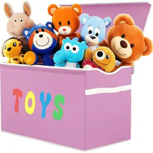 VICTORICH Extra Large Toy Chest - Collapsible Sturdy Storage Bin for Kids - 26.8" L x 13.8" W x 16" H - Fabric Toy Box Organizer with Lid for Nursery Playroom and Home Organization - Durable 3mm Inserts & Solid Cardboard Bottom