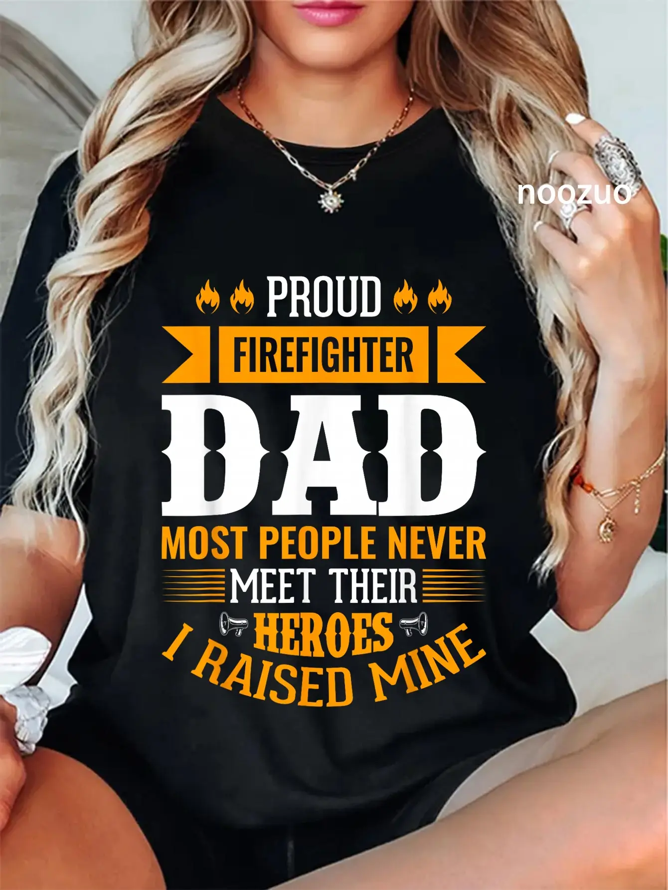 100% Cotton Proud Firefighter Dad Most People Never Meet Their Heroes T-Shirt