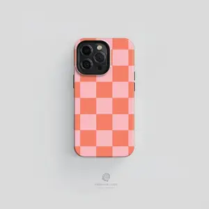 Checkered Pink Peach Tough iPhone Case  iPhone 17 16 15 14 13 12 11 Pro Max Case, iPhone 13 12 Mini Case, iPhone XS Max Case, iPhone XR Case