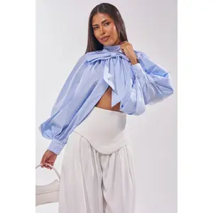 MASTERPIECE POPLIN PUFF LONG SLEEVE TOP IN BLUE
