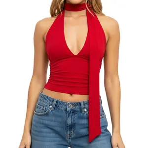 Tube top with tie neck, low bust, open back, and straps