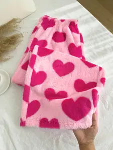 Women's Casual Heart Design Pants, Plush Sleepwear, Heart Print, Fashionable Home Essentials, Cute Street Style, Campus Wind, Artistic Look, Sleepwear Loungewear