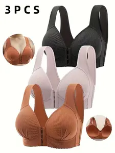 Women's Lace No Underwire Front Buckle Push-Up Elegant Everyday Bra Set, Seamless Smooth Comfort Fit, Breathable Soft Fabric, All Season Wear