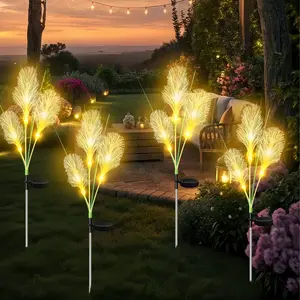 Solar LED Garden Lawn Light, 3 Head Solar Reeds Ground Insert Lamp, 8 Lighting Modes, Pathway, Garden, Yard, Wedding Party Decor