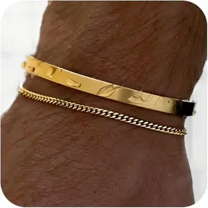 Tewiky Men's Simple Plain stainless Stackable Bracelet,Casual Silver/Bracelet Set Delicate Chain Bracelet Daily Decor for Fall 2024,Cuff Bracelet  Boys Snake Box Cuban Chain Adjustable Bracelet Men's Jewelry