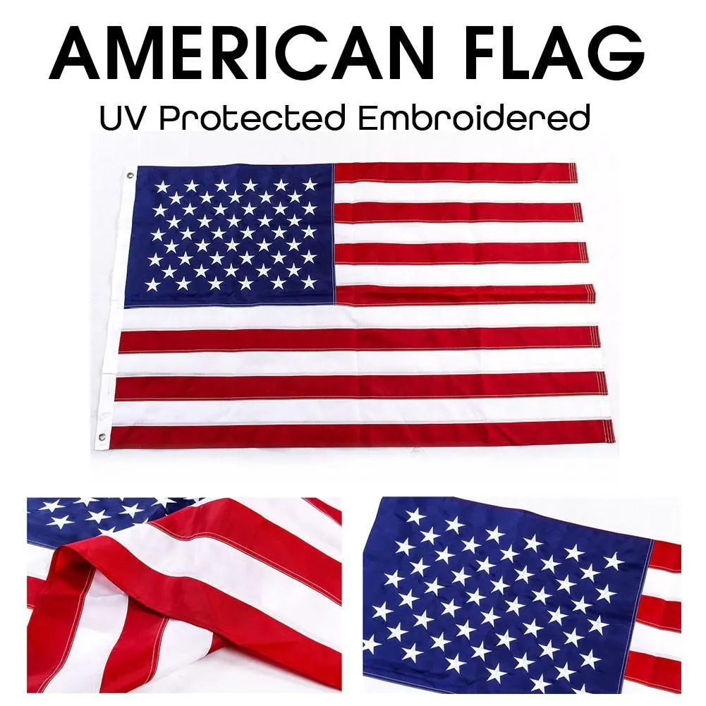 1pc 3ft×5ft Outdoor Embroidered Stars and Stripes USA Flag - Patriotism, Luxury Lock Stitch, Colorfast Fade Resistant, 2 Solid Brass Grommets, Home Supplies Festive Party Backdrop Banner for Public Spaces, 3'X5', Casual-Style