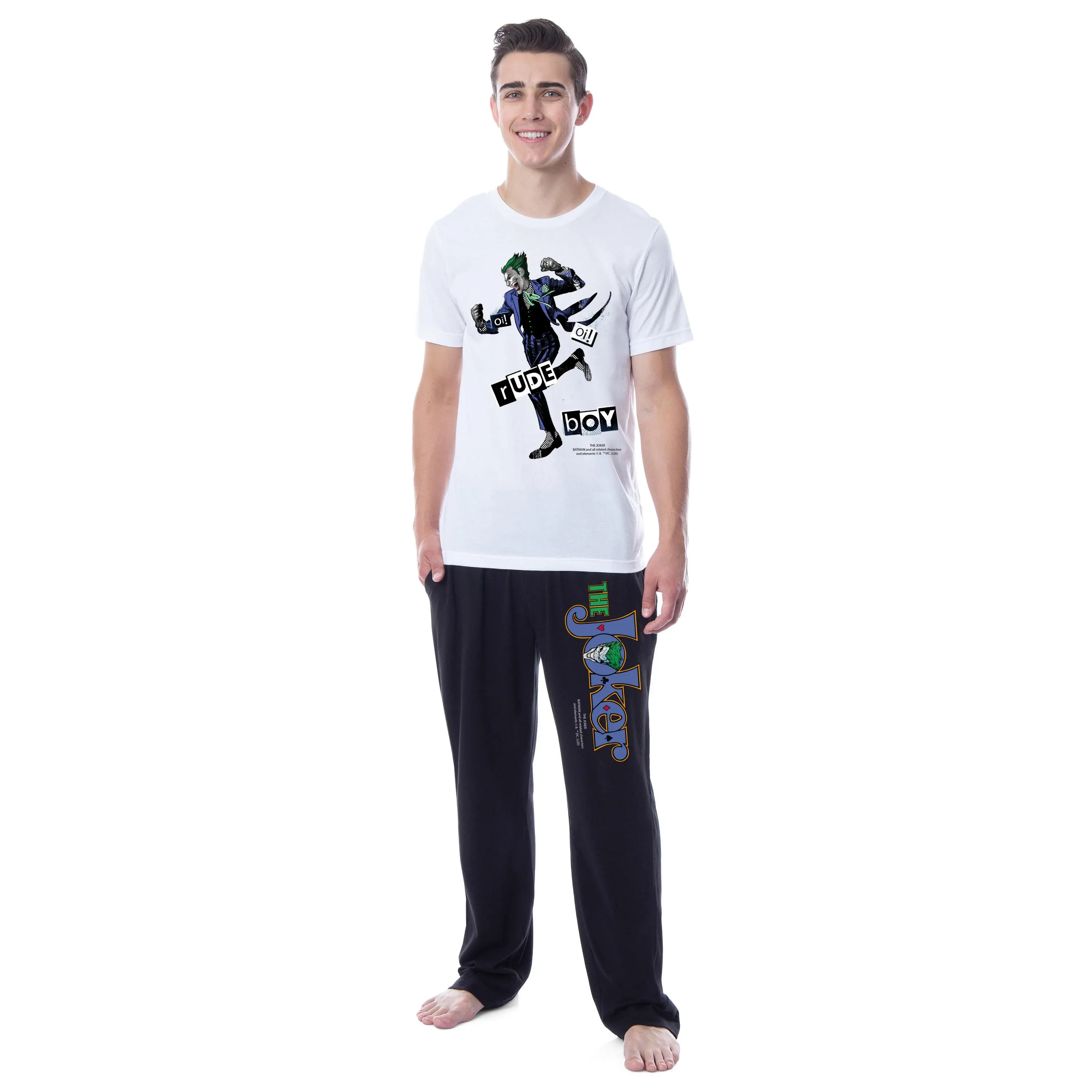 Men's DC Comics Superhero The Joker Classic Playing Card Rude Boy Cotton Fabric Nightwear Pajama Set - Comfortable Sleep Shirt & Bottoms
