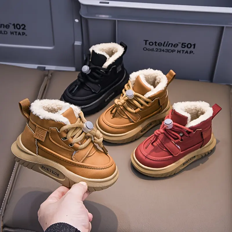 Ankle Booties for Boys, Casual Solid Slip On Shoes in Synthetic Leather with Warm Fabric Lining and TPR Rubber Sole, Pe