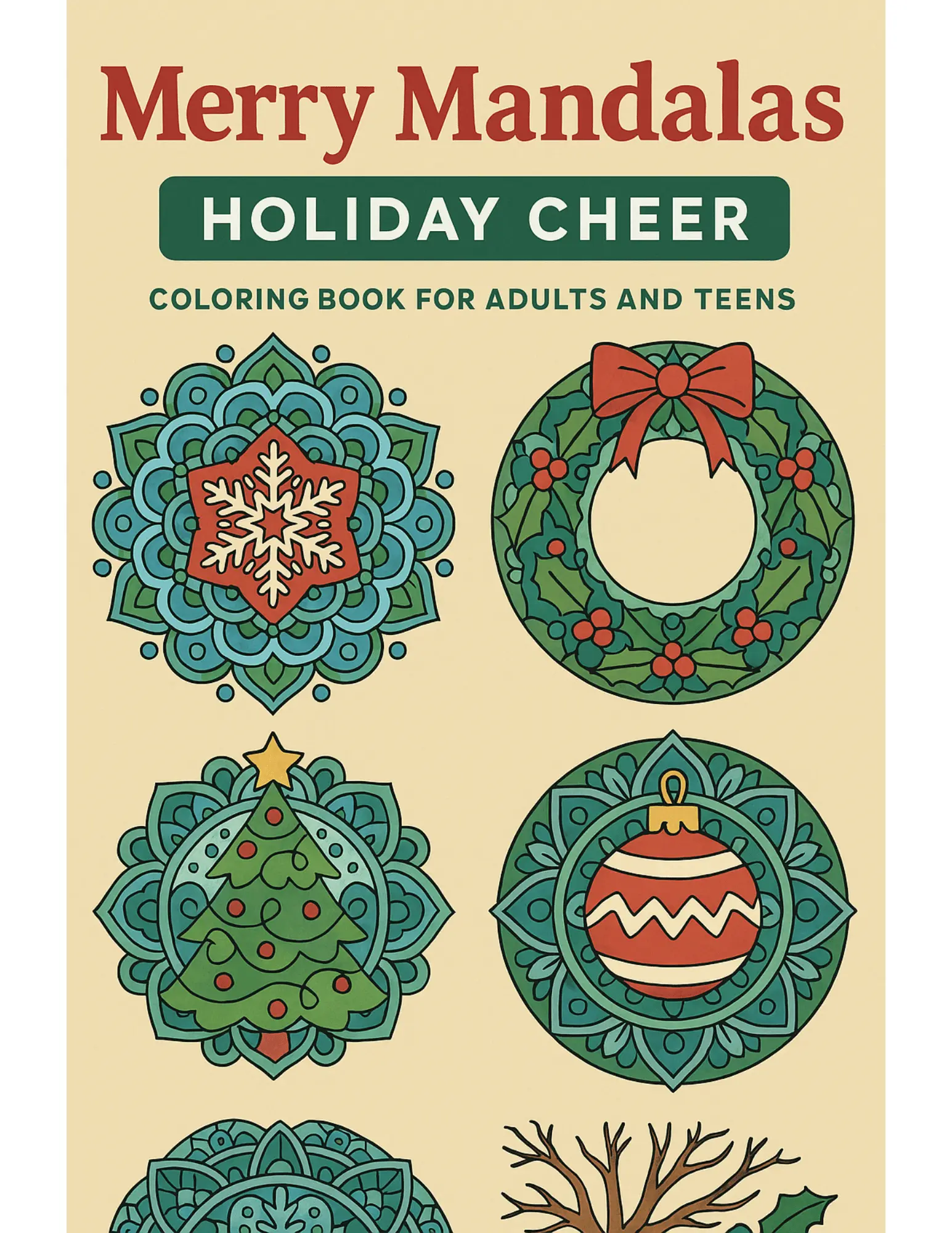 Merry Mandalas Holiday Cheer Coloring Book Sheets For Adults and Teens