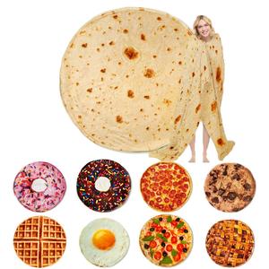 food themed lightweight cozy blanket, 1/2 counts realistic donut & pizza & tortilla pattern throw blanket, soft comfortable nap blanket for home & office