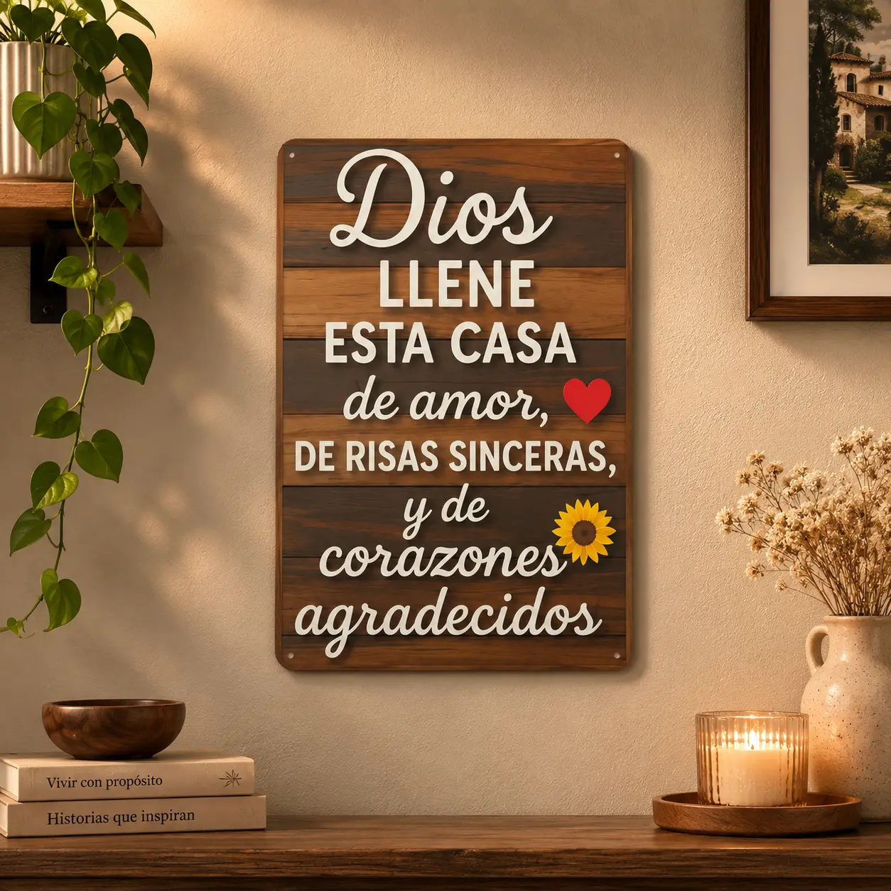 8x12 in Rustic Country "Dios Llene Esta Casa" Spanish Quote Christian Wall Art - Faithful Homes Blessing Wall Decoration, Living Room Decor, Christianity Home Supplies