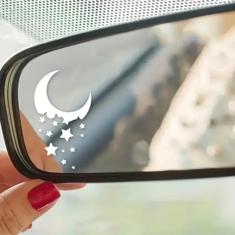 Cute moon falling stars car and motorcycle rearview mirror stickers car decals suitable for car truck van motorcycle bicycle side view mirror waterproof sunscreen self-adhesive durable car decoration, Vehicle decoration