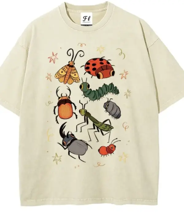 Bug Buddies Oversize Unisex Washed T-Shirt for Women and Men's Unisex Fit Batik Cotton Oversize Streetwear Menswear Super Soft Pre-Shrunk