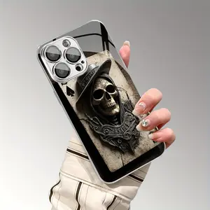 Halloween Theme Electroplated Tempered Glass Phone Case with Lens Film, Smartphone Protector, Anti-Drop Full Coverage Protection for iPhone Models, Trendy High-End Design