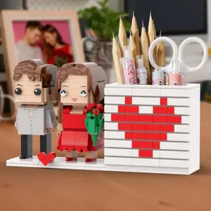 JollyJubilant Practical Couple Full Body Custom Personalized Pensil Box Brick Figure for Couples On Valentine's Day Square Face Small Particle Block Gift for Lovers (Two People Photo) Building Sets