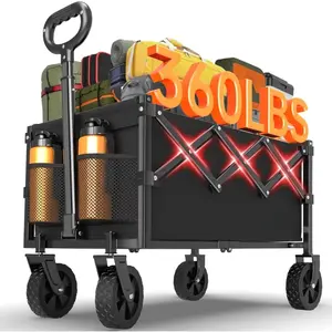 Collapsible Wagon with Wheels, 360 lbs Wagons Carts Foldable Wagon Cart with Flexible Handle, Lightweight Portable Folding Utility Grocery Shopping Cart for Grocery Sports Garden Camping