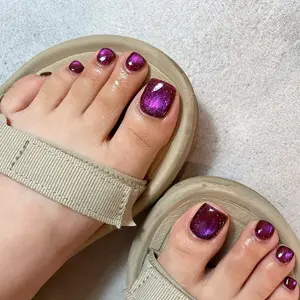 Starlit Amethyst Press On Toenails | CurvLife Nail | 24pcs Medium Square Fake Toenails | Glossy Finish with Shimmering Purple Sparkle & Starry Glow | Easy to Apply, Comfortable & Long-Lasting | Great for Beach Trips, Summer Evenings, Festive Occasions